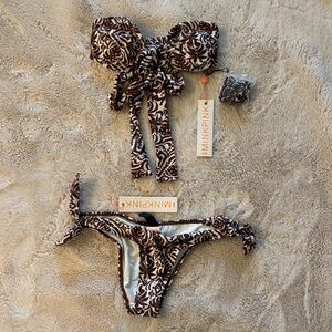 MINKPINK Brown & White Floral Tie Bikini Set